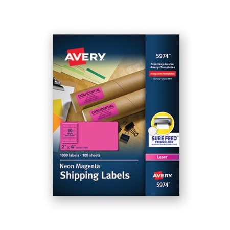 Avery Dennison Avery, HIGH-VISIBILITY PERMANENT LASER ID LABELS, 2 X 4, NEON MAGENTA, 1000PK 5974